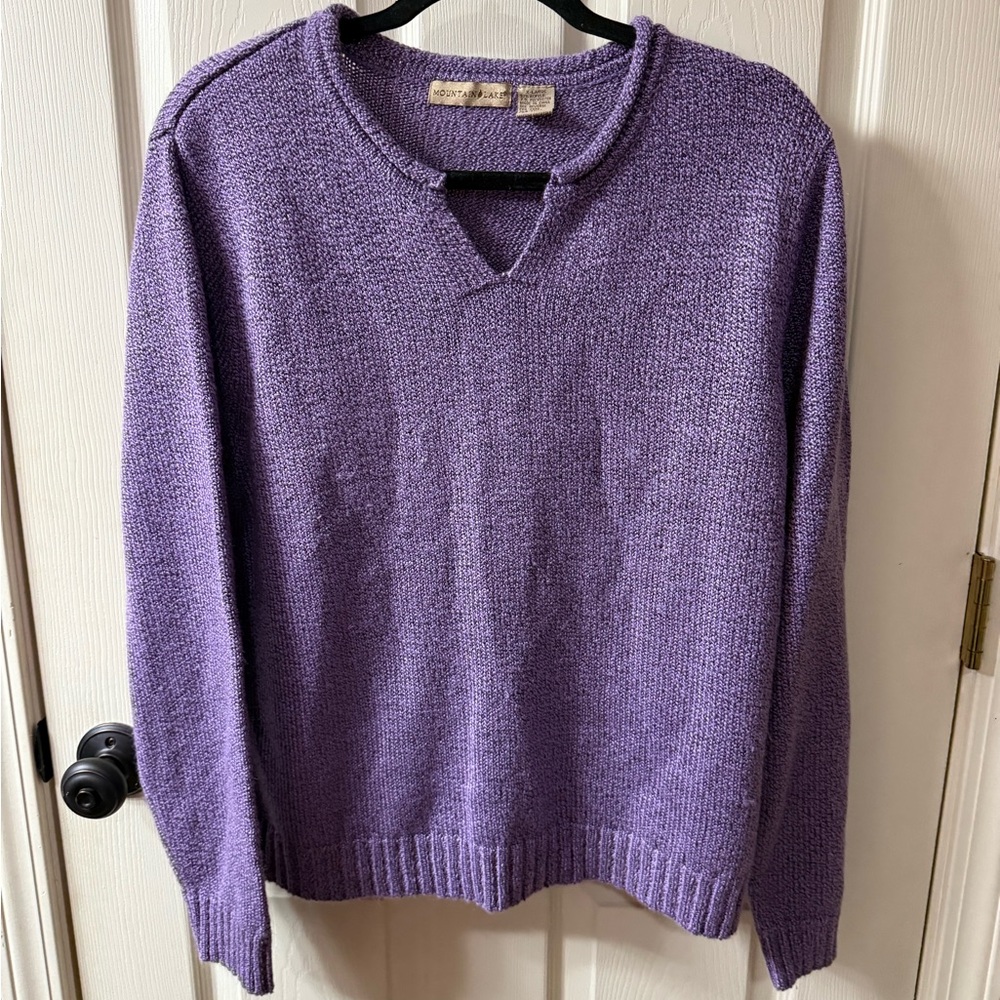 Mountain Lake Purple Textured Knit‎ V Neck Pullover Sweater Women's XL